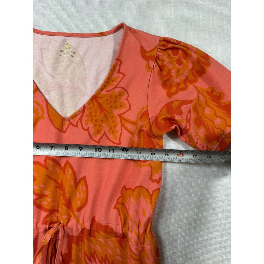 Spartina 449 Womens XS Pink Orange Floral Cotton Maxi Dress Drawstring Pocket - Picture 6 of 9